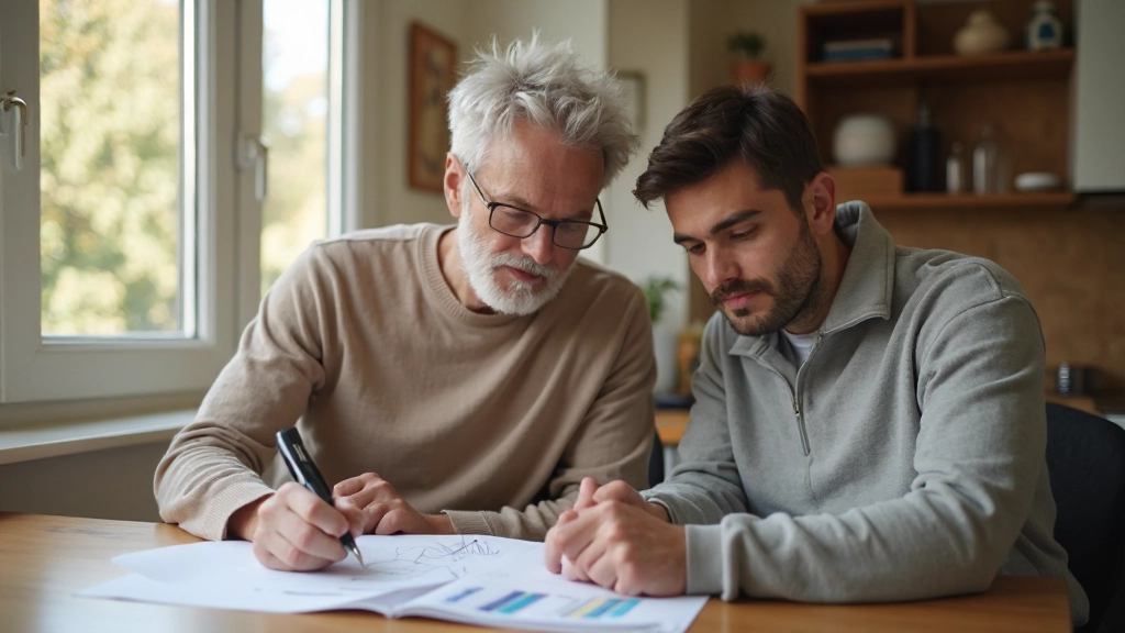 Фотография пары, работающей вместе над финансовым планом за обеденным столом в светлой квартире