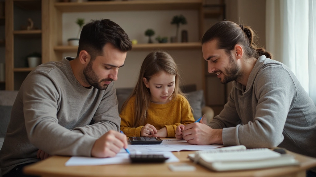 Казахстанская семья планирует бюджет за обеденным столом, калькулятор и блокнот с финансовыми расчётами