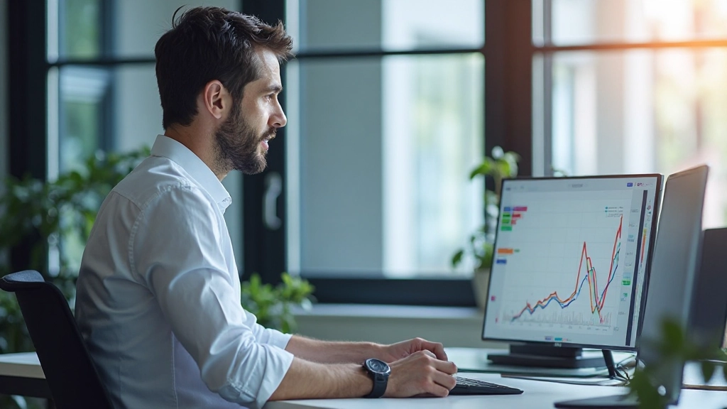 Компьютерный монитор с открытой аналитической панелью финансовых данных, цветные графики расходов по категориям